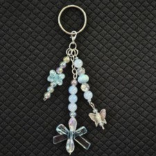 Cute Colorful Pastel Blue Beaded Phone, ID Badge, Keychain , Purse Charm