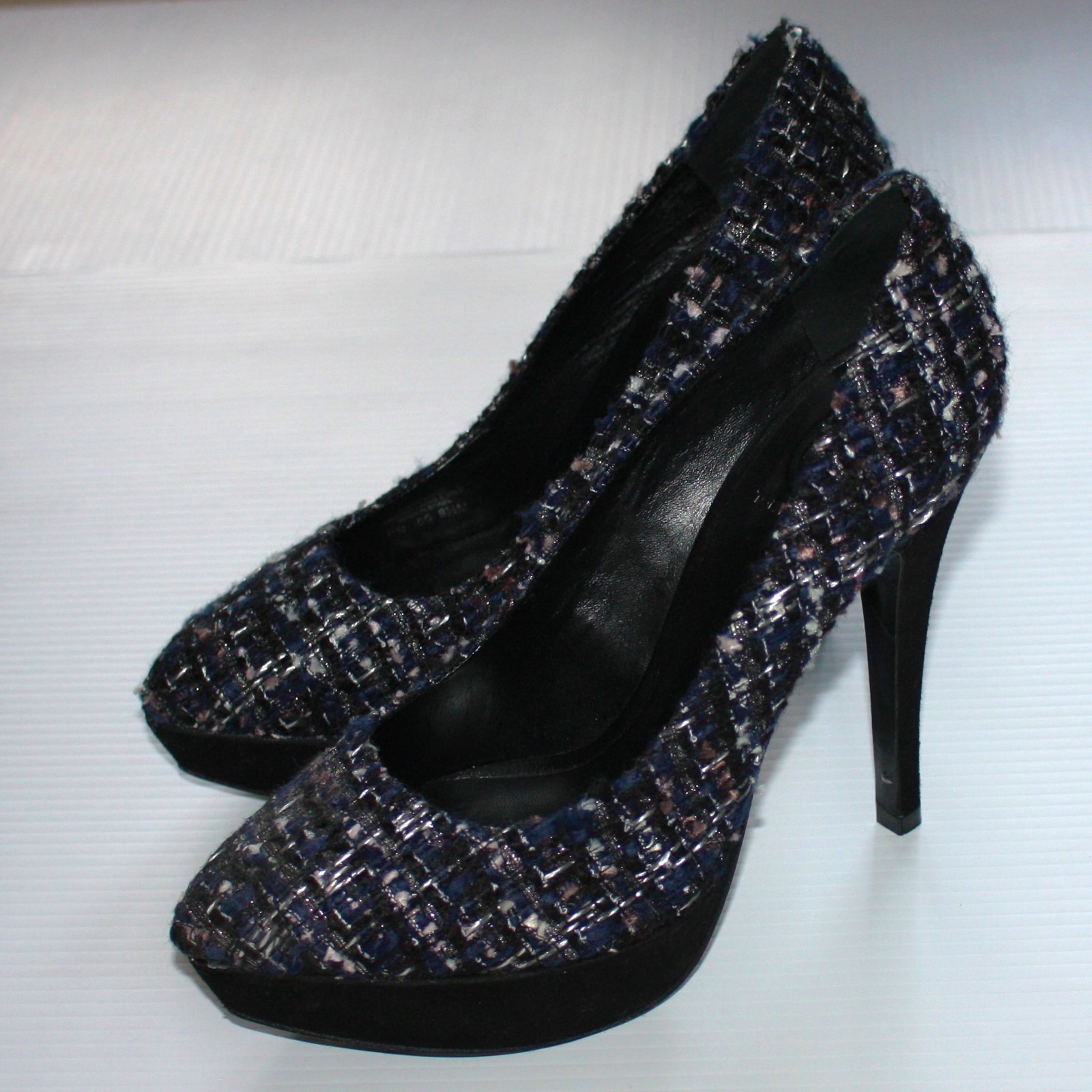 Tory Burch Peggy Tweed and Suede Platform 125 MM Pumps Shoes in size US 9.5 thumbnail 4