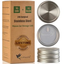 316 Surgical Stainless Steel Mason Jar Lids REGULAR Mouth - Rust-proof, Airti...