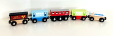 Wooden Train Cars 5 piece Lot magnetic linking On Track Oil Tanker Railway Box