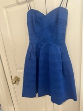 Blue Fit & Flare Sweetheart Neck Spaghetti Strap Pleated Short Dress