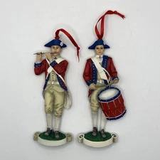 2 Vintage American Colonial Williamsburg Fife & Drum Corps Military Ornaments 5”