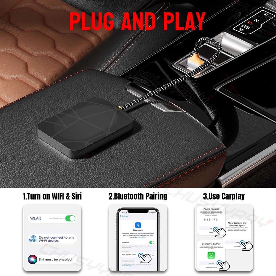 Adaptador inalámbrico CarPlay USB Dongle Plug & Play para Honda Ridgeline 2017-2024 Foto 3 de 4