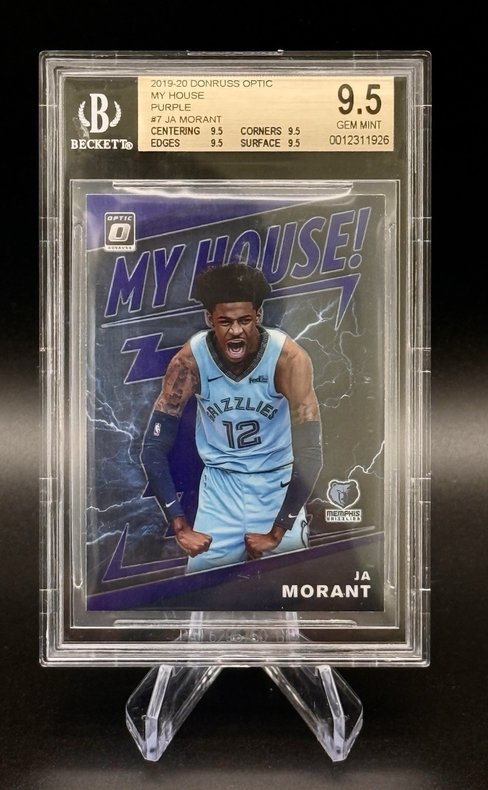 JA MORANT 2019-20 DONRUSS OPTIC MY HOUSE! PURPLE GRIZZLIES RC BGS 9.5