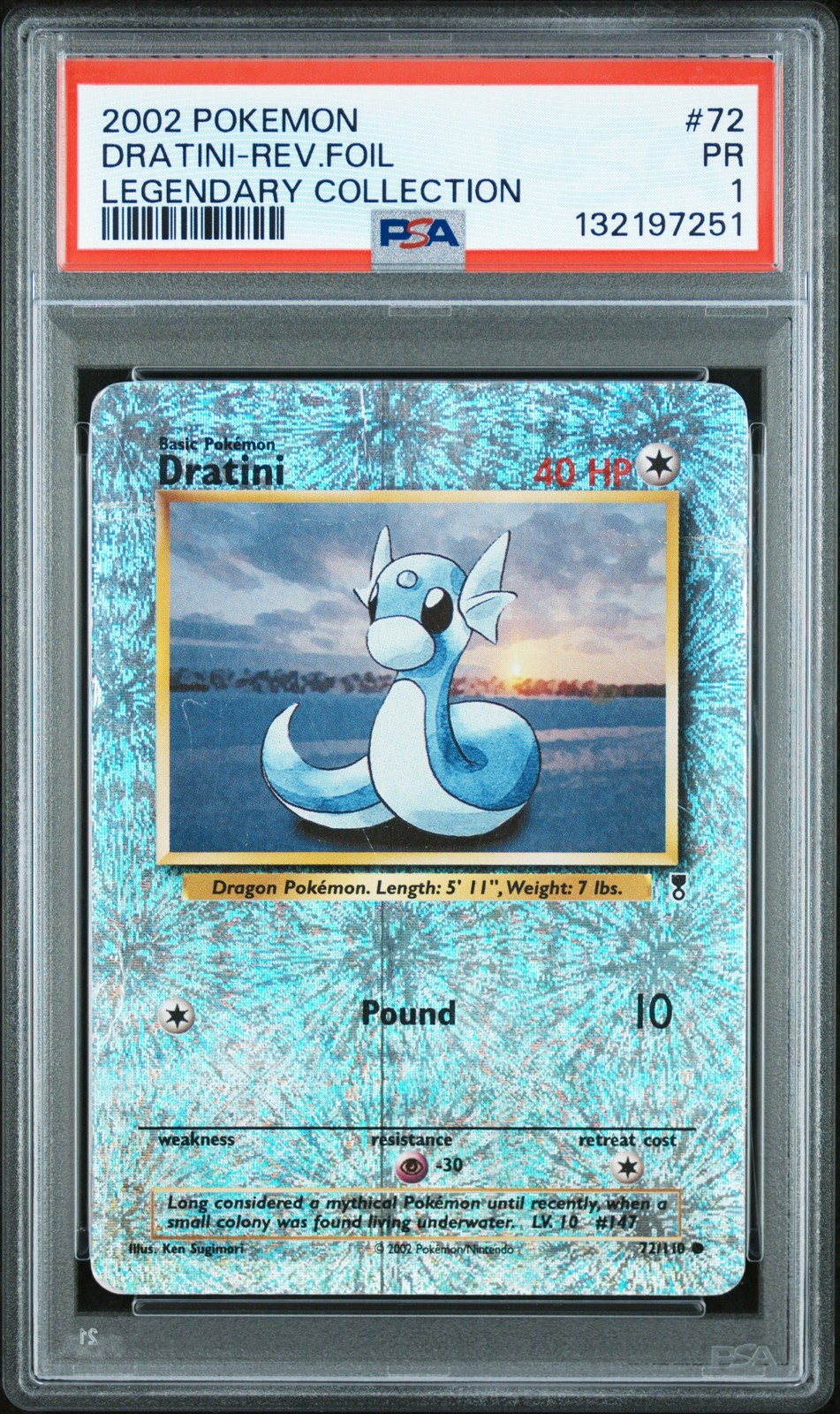 2002 POKEMON LEGENDARY COLLECTION #72 DRATINI-REVERSE FOIL PSA 1