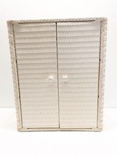 Vintage White Wicker Cabinet Wall Hanging Wit...