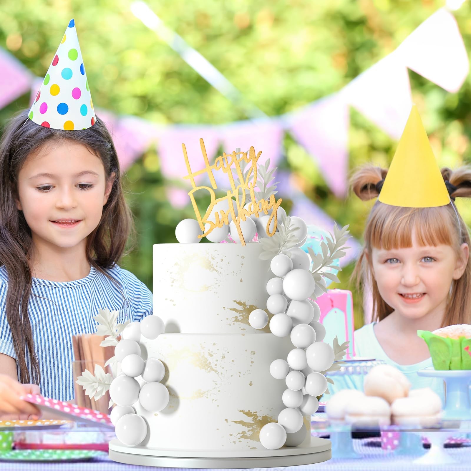 MIAHART Ball Cake Toppers Boho Grass Cake Topper Ball Cake Insert Decoration for