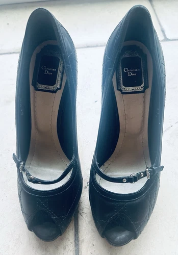 Stilletos femme Christian Dior cannage cuir noir