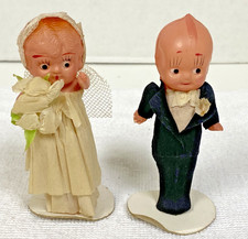 Vintage Celluloid Jointed Kewpie Bride Groom Wedding Cake Topper Figurines