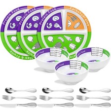 6 Pcs Portion Control Bariatric Plates and Bowls Set with 9 Pcs Stainless Ste...