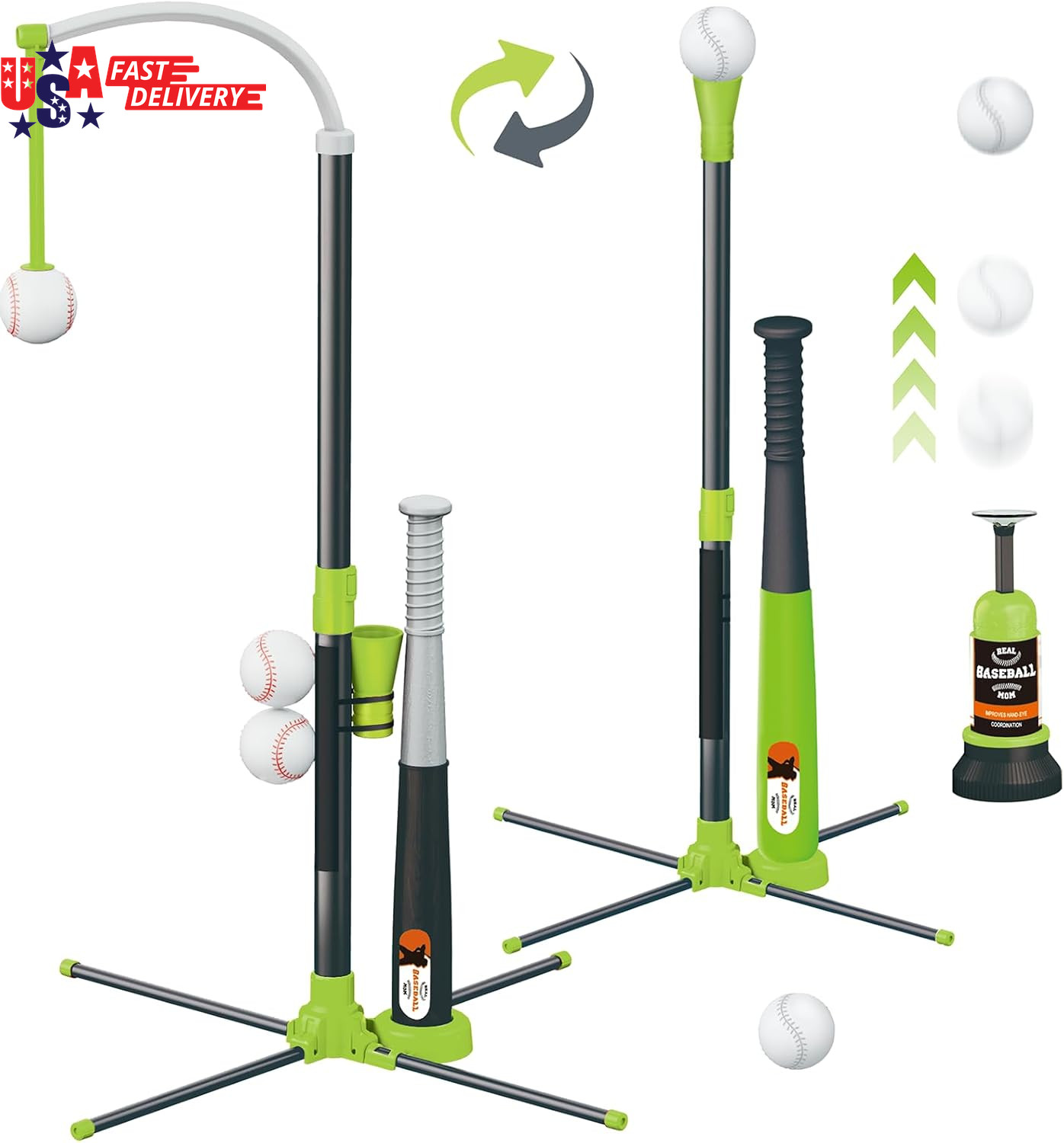 3-In-1 T Ball Set for Kids, Adjustable Height Hanging Baseball Batting Tee Set w