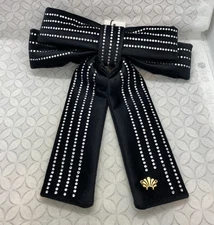 Lele Sadoughi Pinstripe Crystal Antoinette Bow Barrette Black Jet