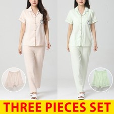 3 Piece Bra Free Short Sleeve Loungewear Set Pajamas Nightwear PJS Sleepwear