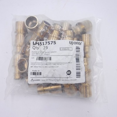 25 Pack UPONOR ProPEX LF Brass Sweat Adapters LF4517575 3/4'' x 3/4''