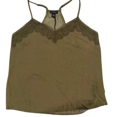 Halogen Women's Olive Green Lace Trim Halter Adjustable Strap Camisole M NWT