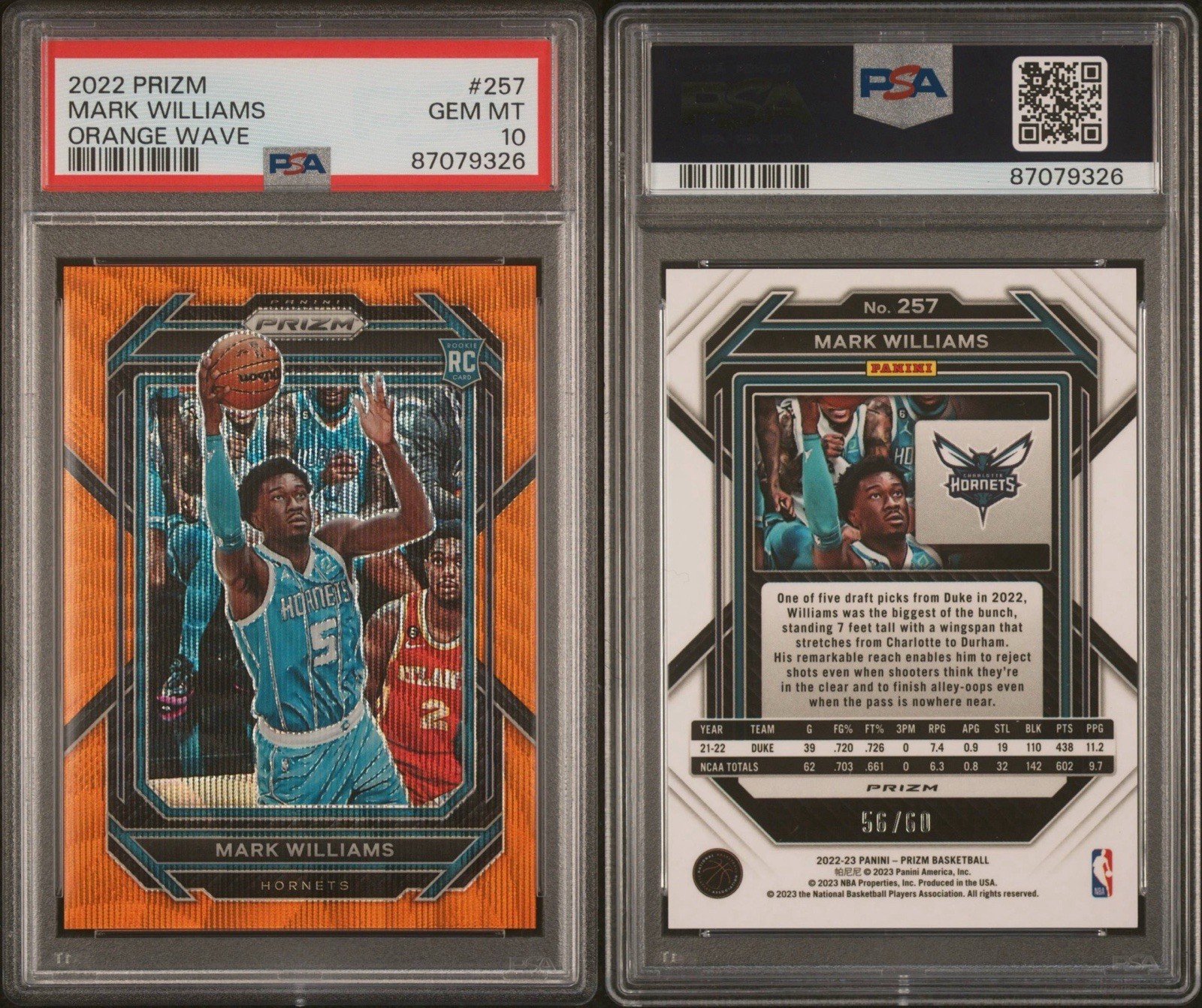 2022-23 Panini Orange Wave Prizm #257 Mark Williams RC Rookie /60 PSA 10 POP 6