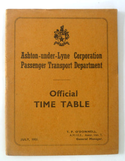 ASHTON UNDER LYNE C.P.T.D. JULY 1955 OFFICIAL TROLLEYBUS & BUS T/T BOOKLET