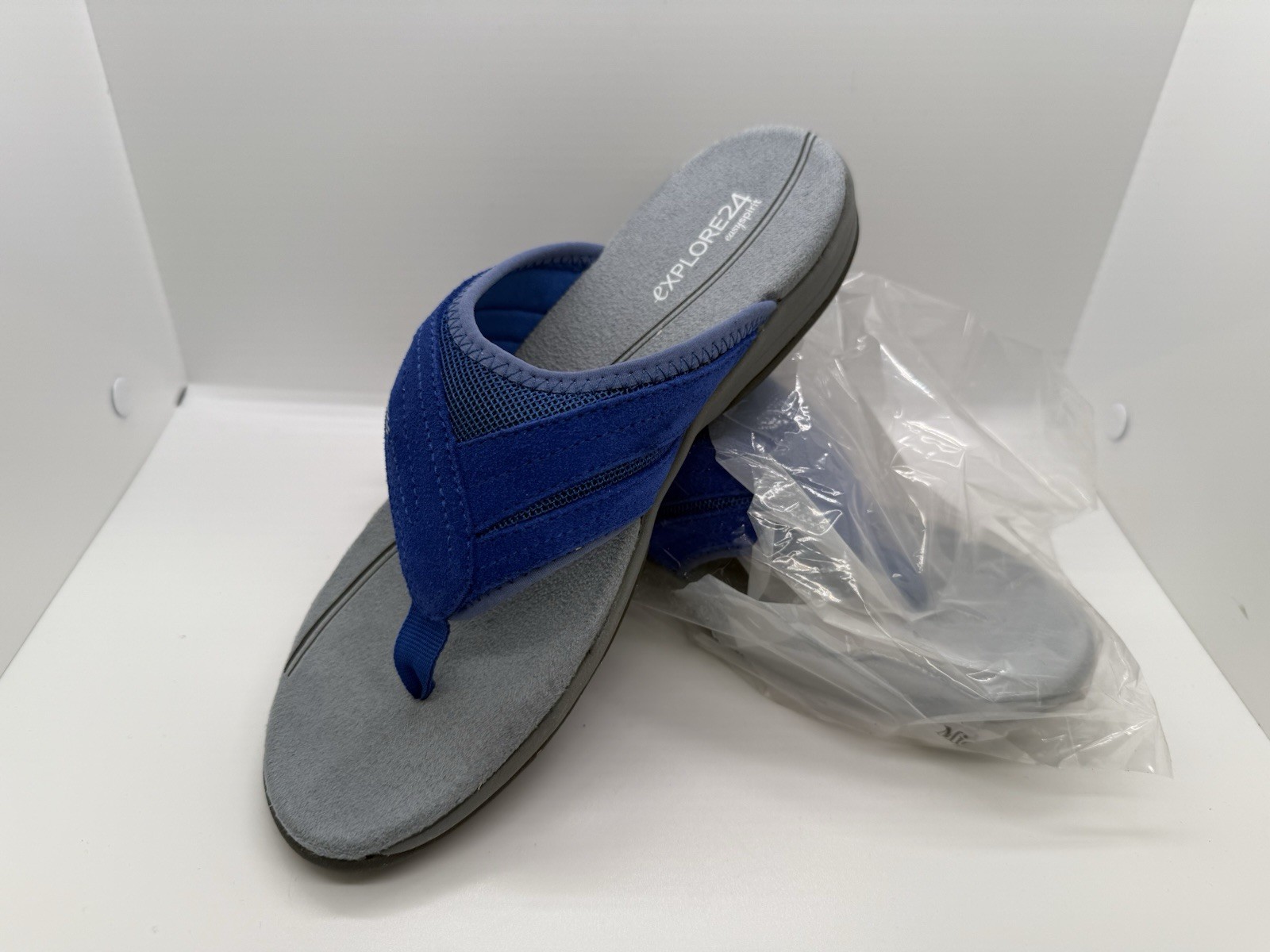 NEW Explore 24 Easy Spirit Flip Flop Sandals Womens Size 8 BLUE Leather Comfrt