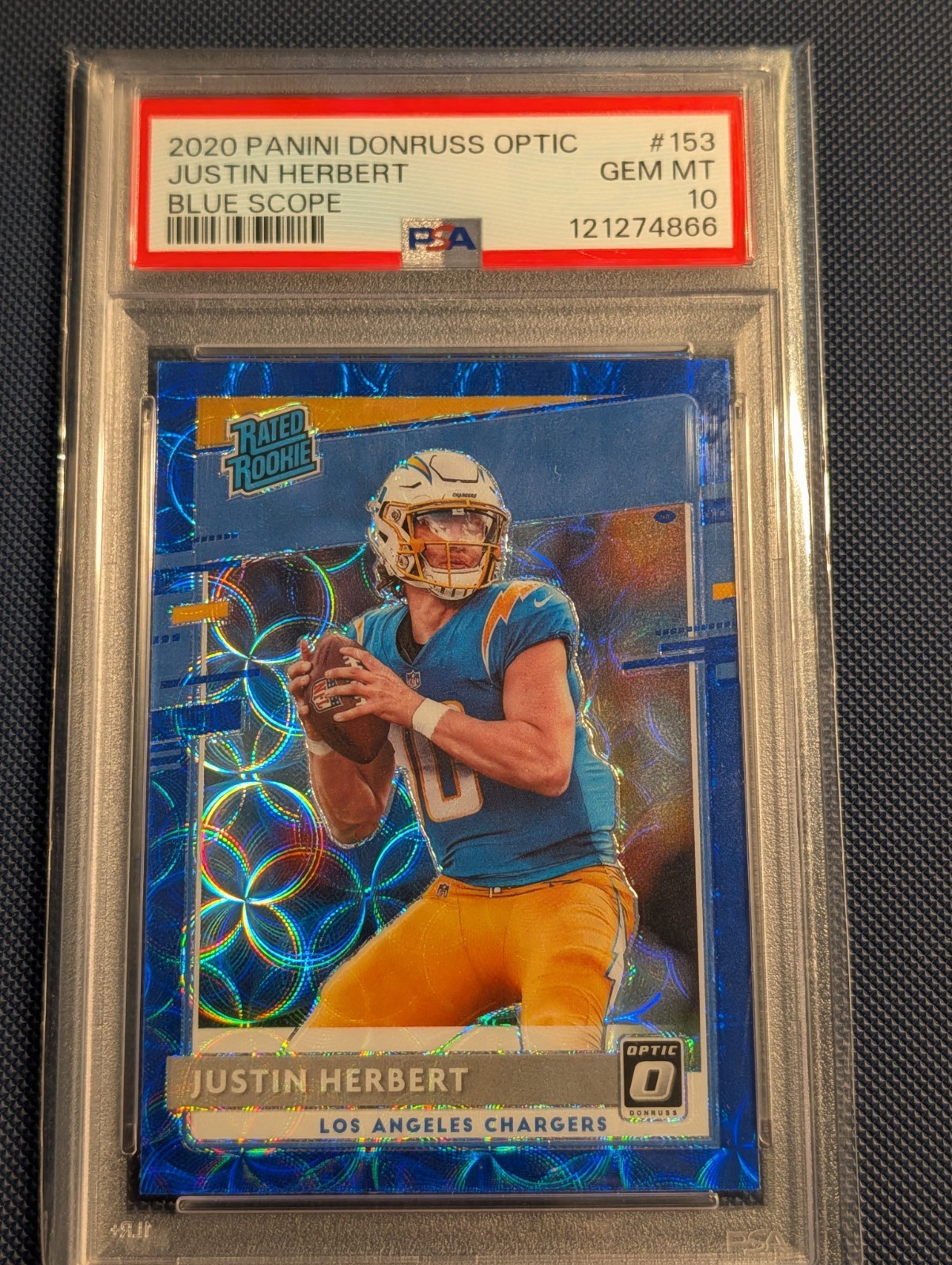 2020 PANINI DONRUSS OPTIC BLUE SCOPE #153 JUSTIN HERBERT ROOKIE RC PSA 10