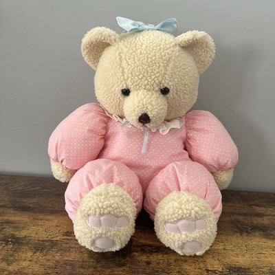 Rare Vintage 90s Dakin Bear Plush The Fraser Group Puffy Pink Outfit Lace Collar