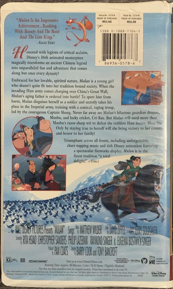 RARE! White Clamshell Case Disney’s Masterpiece Mulan VHS Movie Tape 1998 GOOD!! - Image 2 of 4