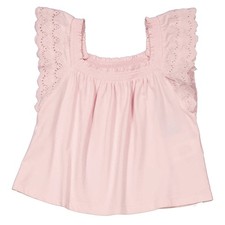 Polo Ralph Lauren Girls Pink Eyelet Cotton Jersey Top, Embroidered, Size 5Y