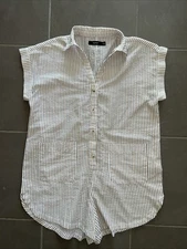 Nunui Women’s 100% Cotton Jumpsuit Playsuit Romper Relaxed Fit Tan/white Sz AU 6