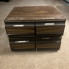 Lot Of 2 VHS Tape Holder Storage Cabinet Faux Wood 2 Drawer Holds 22 Tapes Each