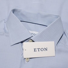 Eton NWT Dress Shirt Sz 38 15 Contemporary Fit in Blue Check Cotton Blend