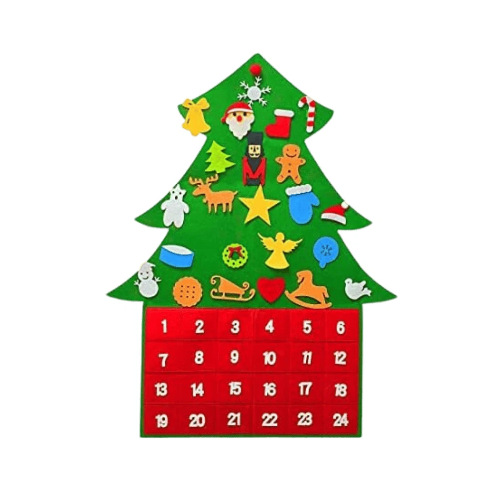 Calendario 'avvento in tessuto, per il conto alla rovescia di Natale, con 24 tasche, in feltro, per interni, casa, decorazione per feste di Natale