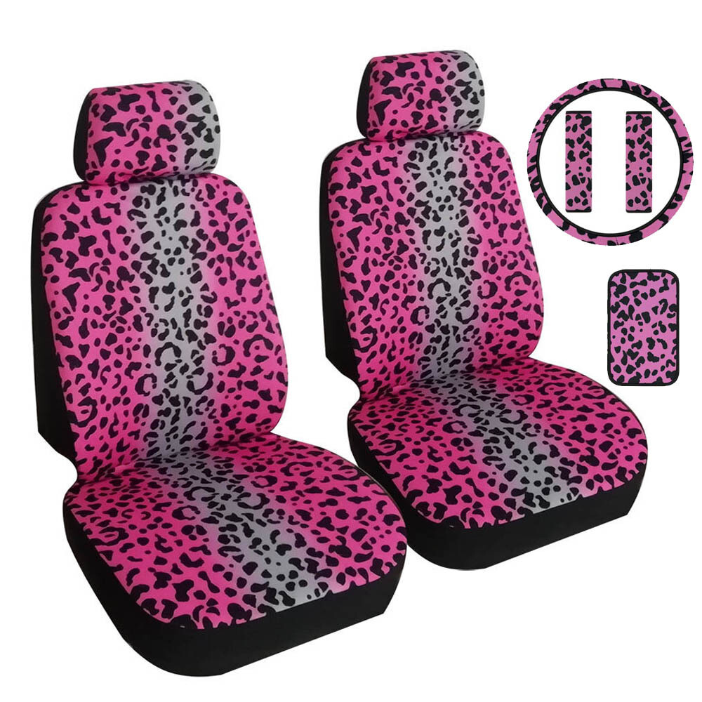Leopard Print Automotive Universal Front Seat Cover Printed Steering Wheel Cover