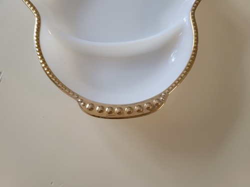 Vintage Fire King Milk Glass Gold Trim Divided Serving Dish Wedding Bridal Party - Picture 5 of 9