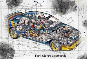 FORD SIERRA RS Cosworth White Illustration Landscape Poster. Various