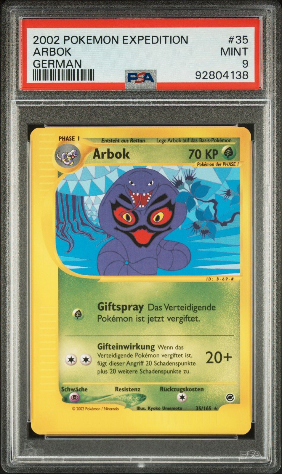 2002 Pokemon GERMAN Expedition Arbok Non Holo 35/165 PSA 9 MINT