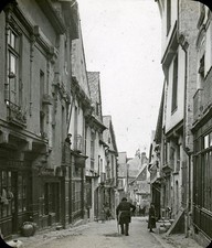 VITRE c. 1907 - Rue D'En Bas - Bretagne Positif Verre 10 x 8 - 111