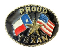 Nocona Real Texan Brass Belt Buckle Vintage Oval Texas Flag USA Flag 3.5  