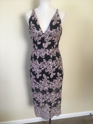 Xscape Women's Black~Pink Embroidered Lace Cocktail Sheath Dress Size 8 |  eBay