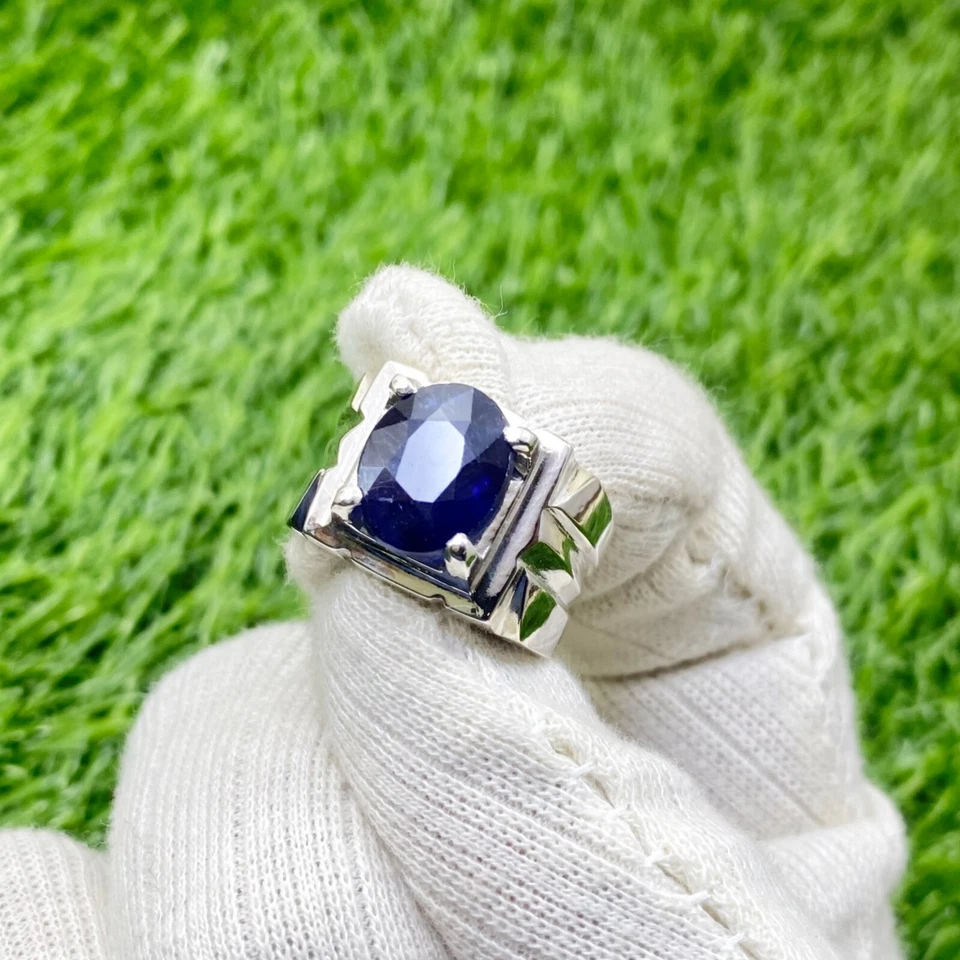 Natural Blue Sapphire Ring Natural Neelam Stone Ring African Sapphire Ring 925 - Image 2 of 4