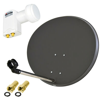 OPTICUM Digitale SAT Anlage 60 cm Satelliten Spiegel Schüssel +TWIN LNB 0,1 grau