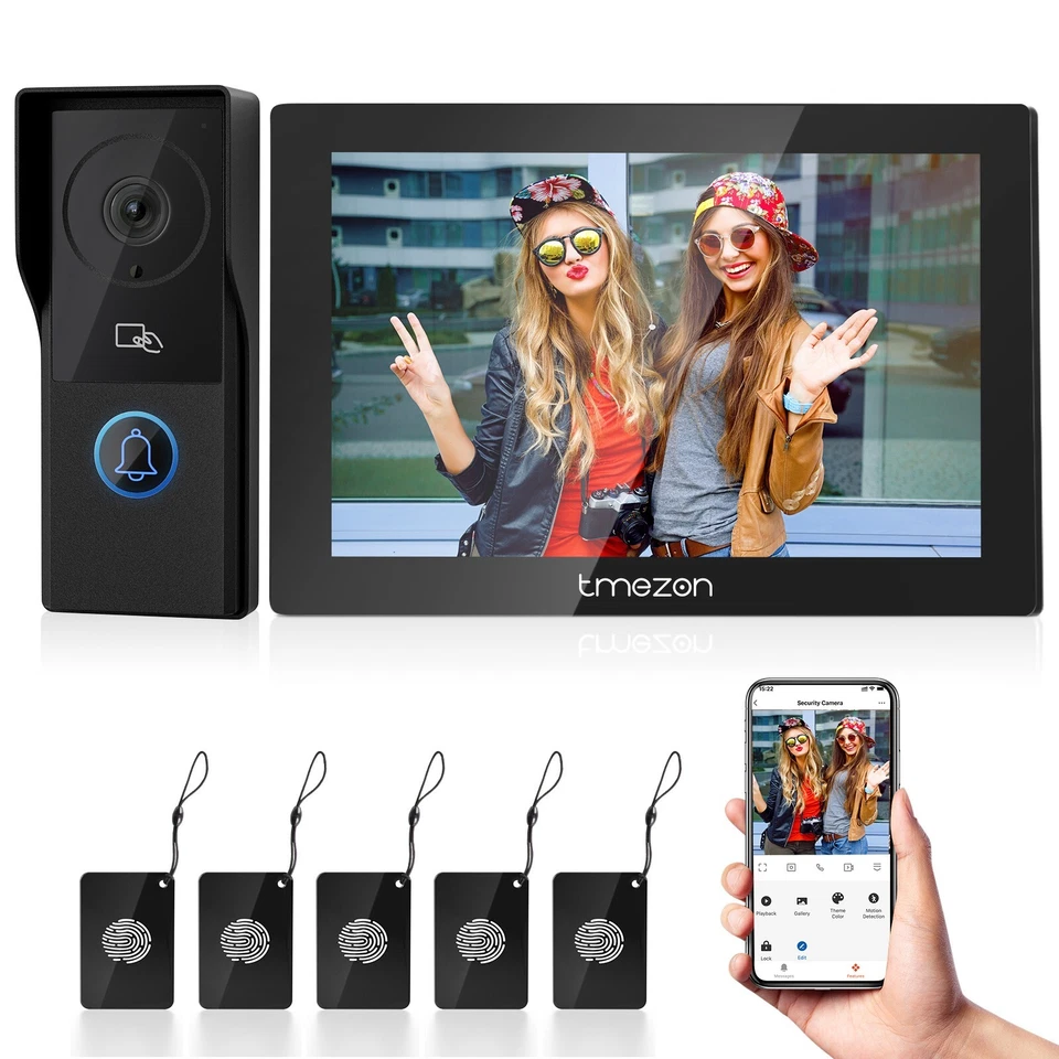 TMEZN 1080P WLAN Video Türsprechanlage Sprechanlage mit 4X 7" Touch IP Monitor