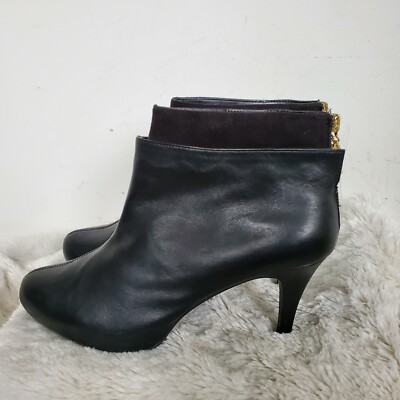 Me Too Black Leather Suede Zip Ankle Boots Booties 10