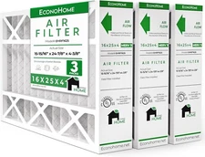 3PACK EconoHome 16x25x4 Air Filter EHRF1625F Merv 11 Air Flow