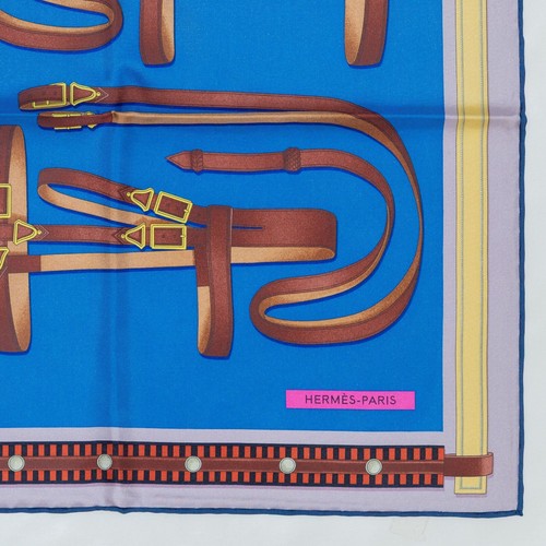 Auth. Hermes Silk Scarf Lettres Équestres - Bleu Azur Vert Rose - New Store Tag - Picture 8 of 12