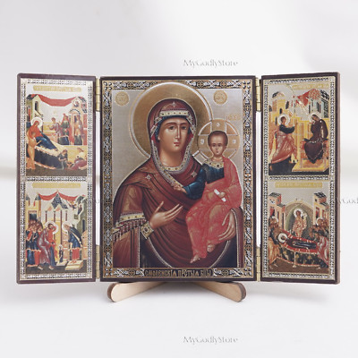 Triptych Orthodox Icon Of MOTHER Of GOD Of SMOLENSK, Theotokos Icon, Home Decor