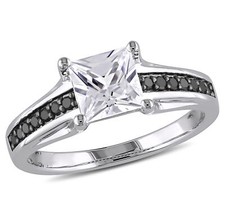 Amour Silver Created White Sapphire and 1/7 CT TDW Black Diamond Ring