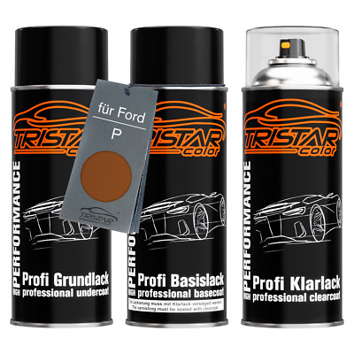 Autolack Spraydosen Set für Ford P Copper Pulse Metallic Grund Basis Klarlack