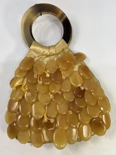 Small Compact Yellow Amber Horn Button Purse Handbag Evening Tea  Wedding Dressy
