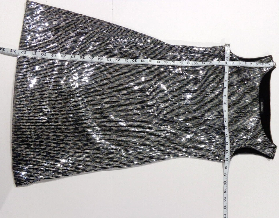 Mini Vestido WHBM de Lentejuelas Gris Plateado Fiesta Cóctel Elástico Talla XXS Foto 4 de 4