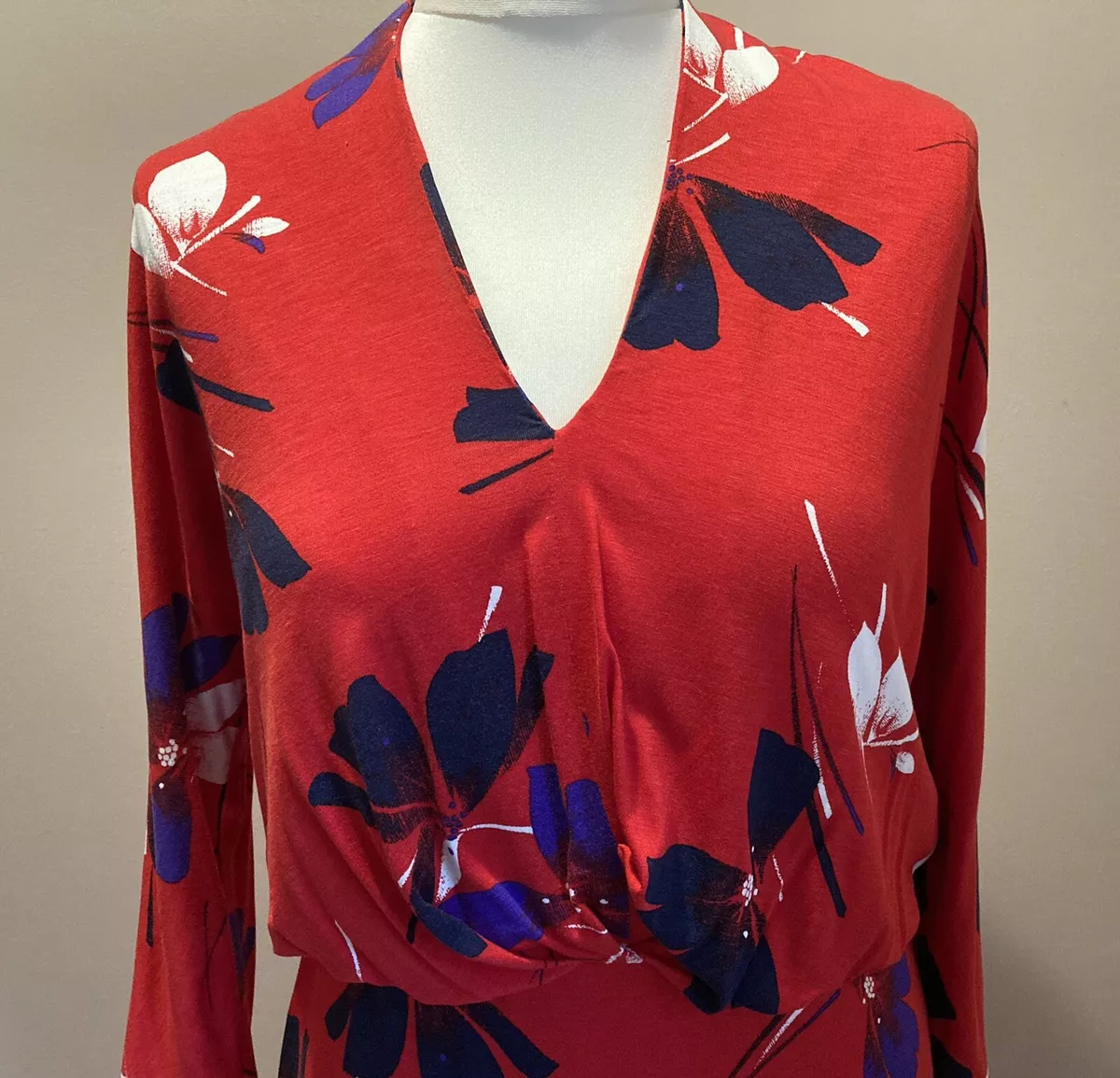 Phase Eight Dress Size 12 18 Harper Red Floral Long Sleeves BNWT