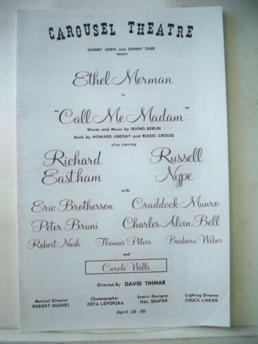 CALL ME MADAM Playbill ETHEL MERMAN / RICHARD EASTHAM / IRVING BERLIN CA 1965 - Bild 1 von 1
